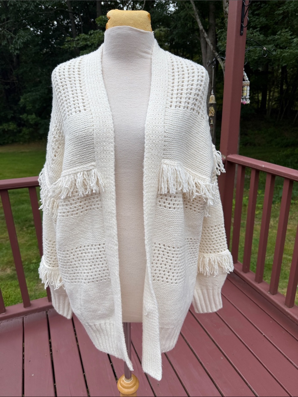 New! Aerie small cream fringe open cardigan sweater.